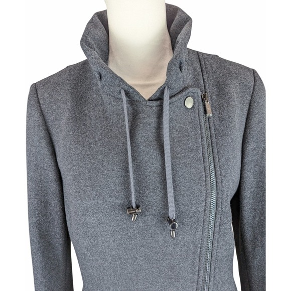 Etcetera‎ Asymmetrical Zip Jacket Sz 4 Gray Cotton Blend Funnel Neck Sporty Moto - Picture 6 of 10